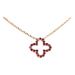 18k Gold Genuine Ruby Clover Necklace Tiny Clover Birthstone Necklace