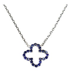 Used 18k Gold Genuine Blue Sapphire Clover Necklace Tiny Clover Birthstone Necklace