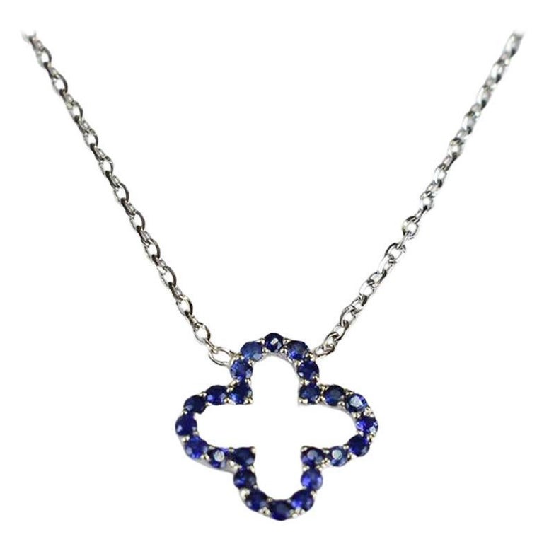 Collier de trfles en or 14k avec saphir bleu vritable Collier de trfles minuscules pour les anniversaires