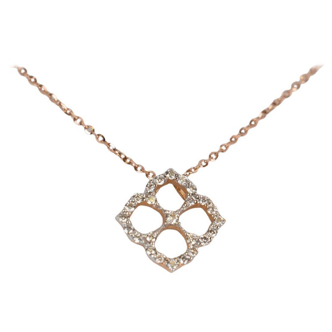 18k Gold Diamond Clover Necklace Simple Minimal Necklace For Sale