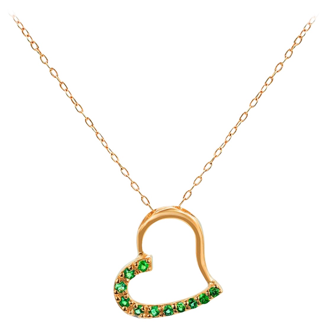 14k Gold Emerald Heart Necklace Natural Emerald Minimalist Necklace For Sale