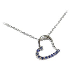 18k Gold Genuine Blue Sapphire Heart Charm Necklace