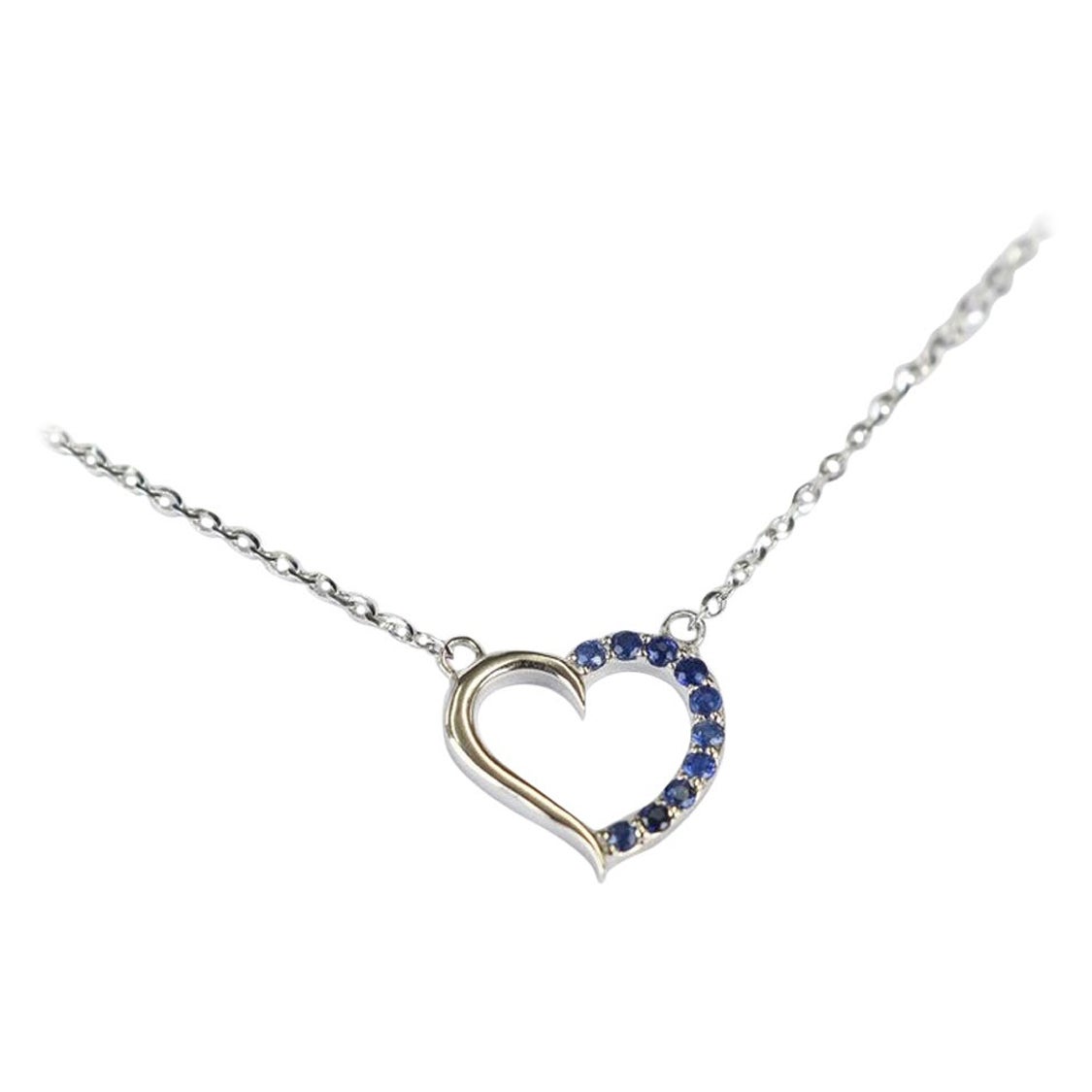 14k Gold Sapphire Necklace Dainty Heart Charm Necklace Valentine Jewelry For Sale