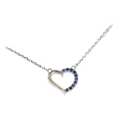 14k Gold Sapphire Necklace Dainty Heart Charm Necklace Valentine Jewelry