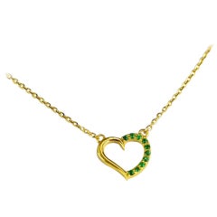 14K Gold Emerald Heart Necklace Valentine Jewelry