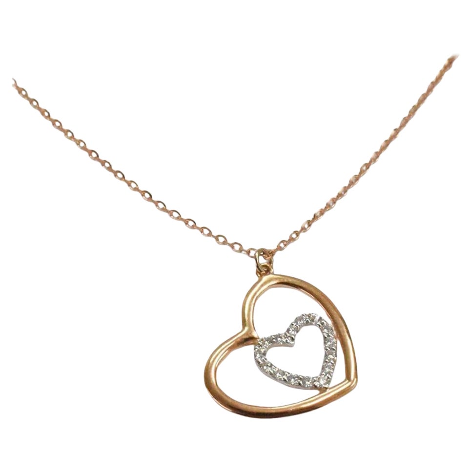18k Gold Diamond Heart Necklace Bridal Necklace Valentine Jewelry For Sale