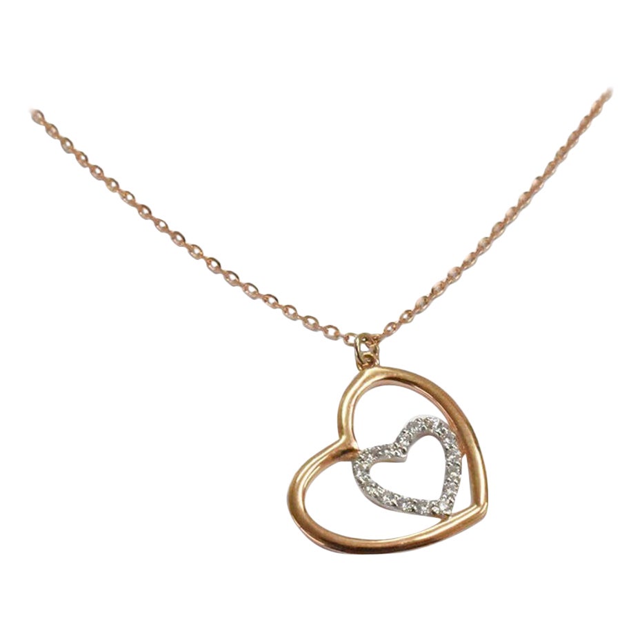 14k Gold Diamond Heart Necklace Bridal Necklace Valentine Jewelry For Sale