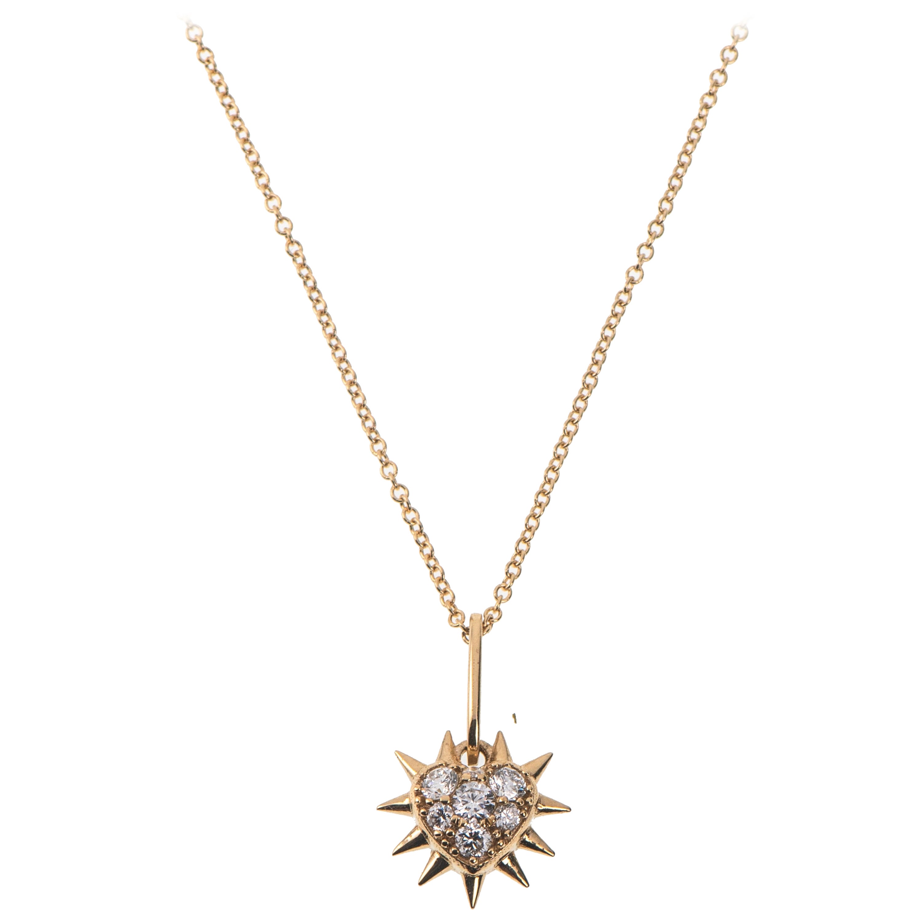 Maria Kotsoni, Contemporary 18k Gold and Diamond Thorny Heart Pendant Necklace For Sale