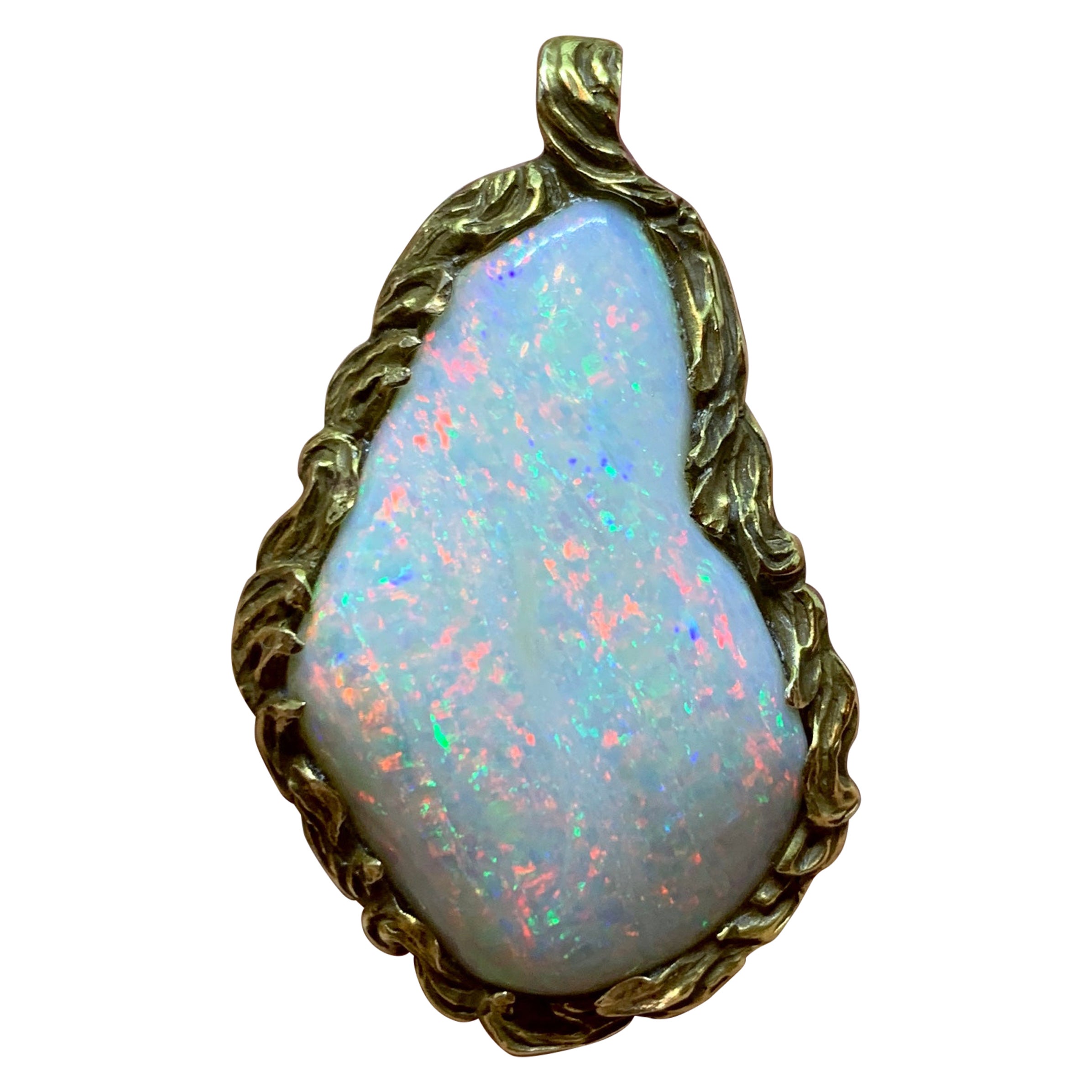 30 Carat Opal Pendant Necklace Red Fire 14 Karat Gold Antique Retro