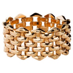 Bracciale a serbatoio largo retrò con maglie sfaccettate in oro giallo 18 carati, circa 1950