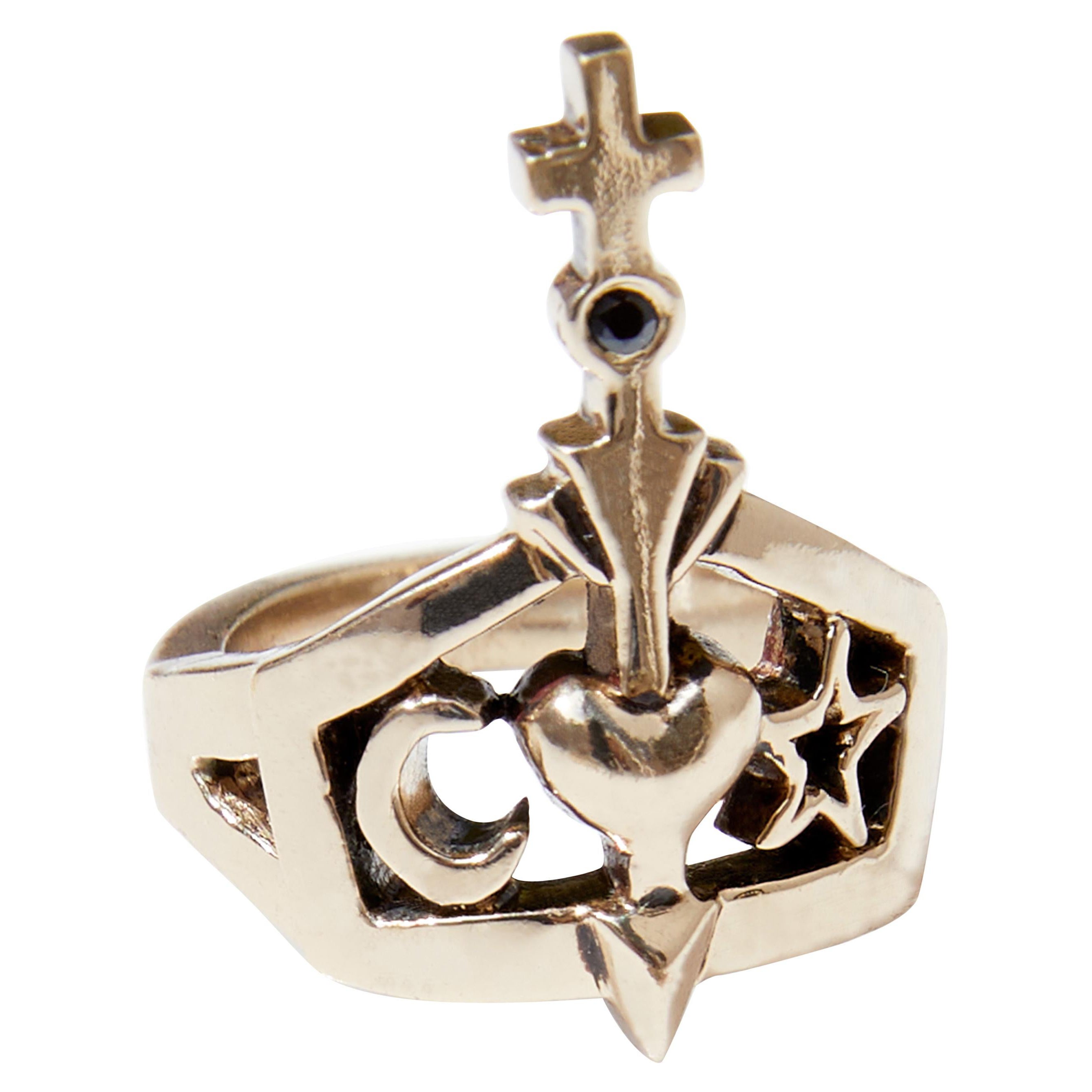 Anillo Cruz Luna Estrella Corazón Oro Diamante Negro J Dauphin