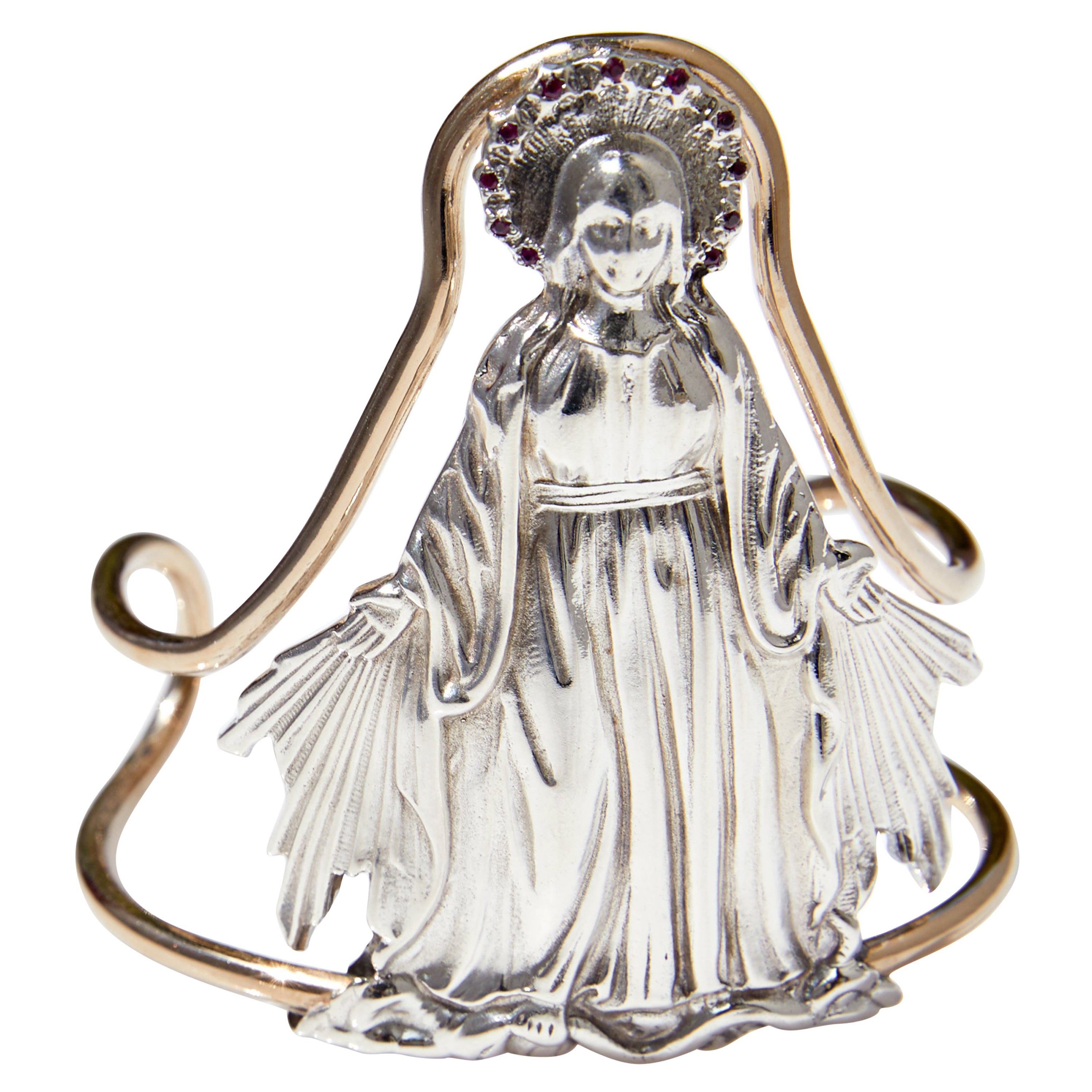 Virgin Mary Bangle Cuff Bracelet Ruby Silver Brass J Dauphin