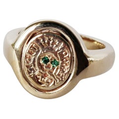 Crest Signet Ring Emerald Memento Mori Style Skull Bronze J Dauphin