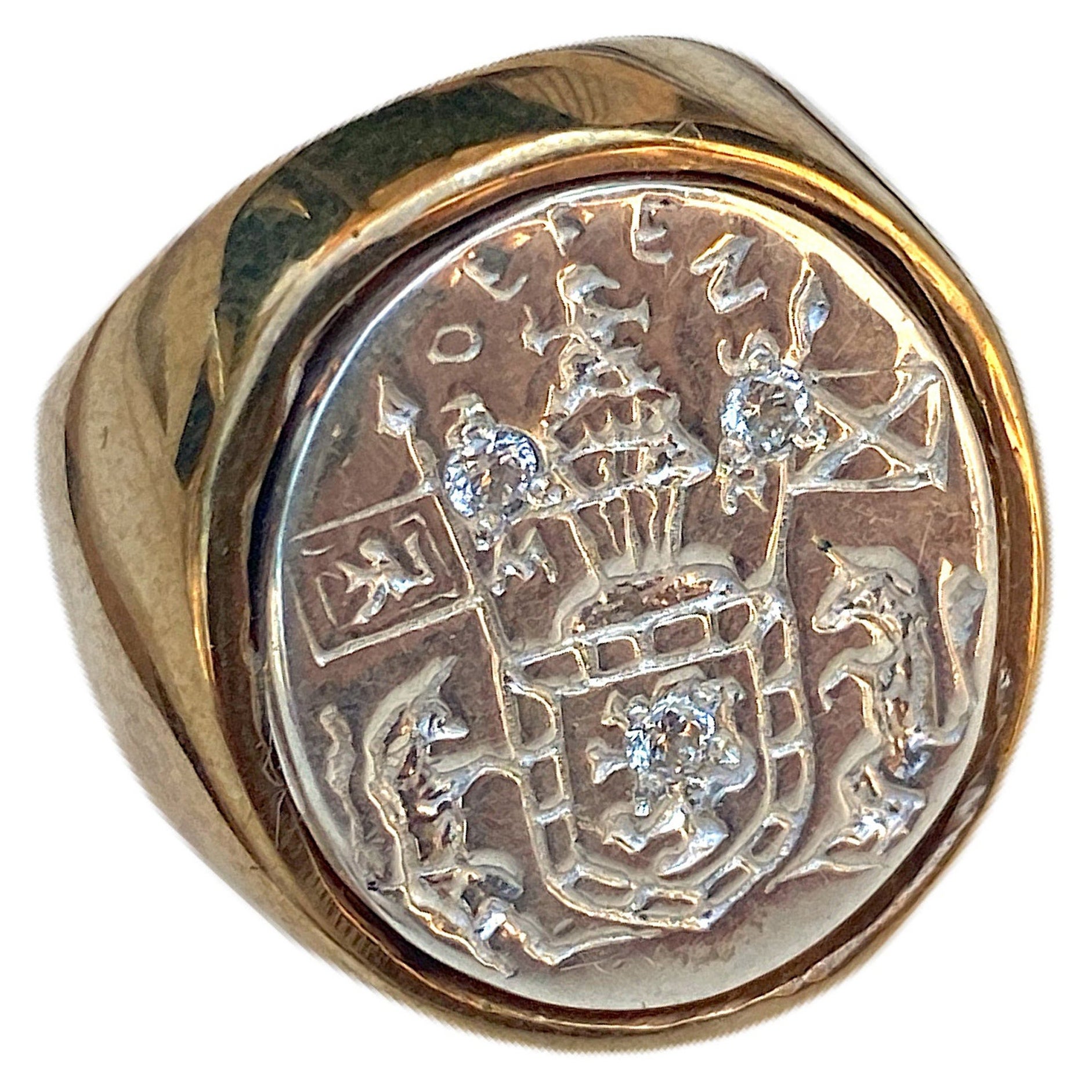 J Dauphin, bague de signalisation unisexe en argent sterling et bronze avec crête de saphir