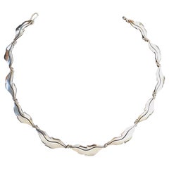 Sterling Silver Graduated Leaf Design Necklace by Christina Eustace