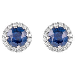 Alexander 4.46ct Round Sapphires with Diamond Halo Earrings 18k White Gold