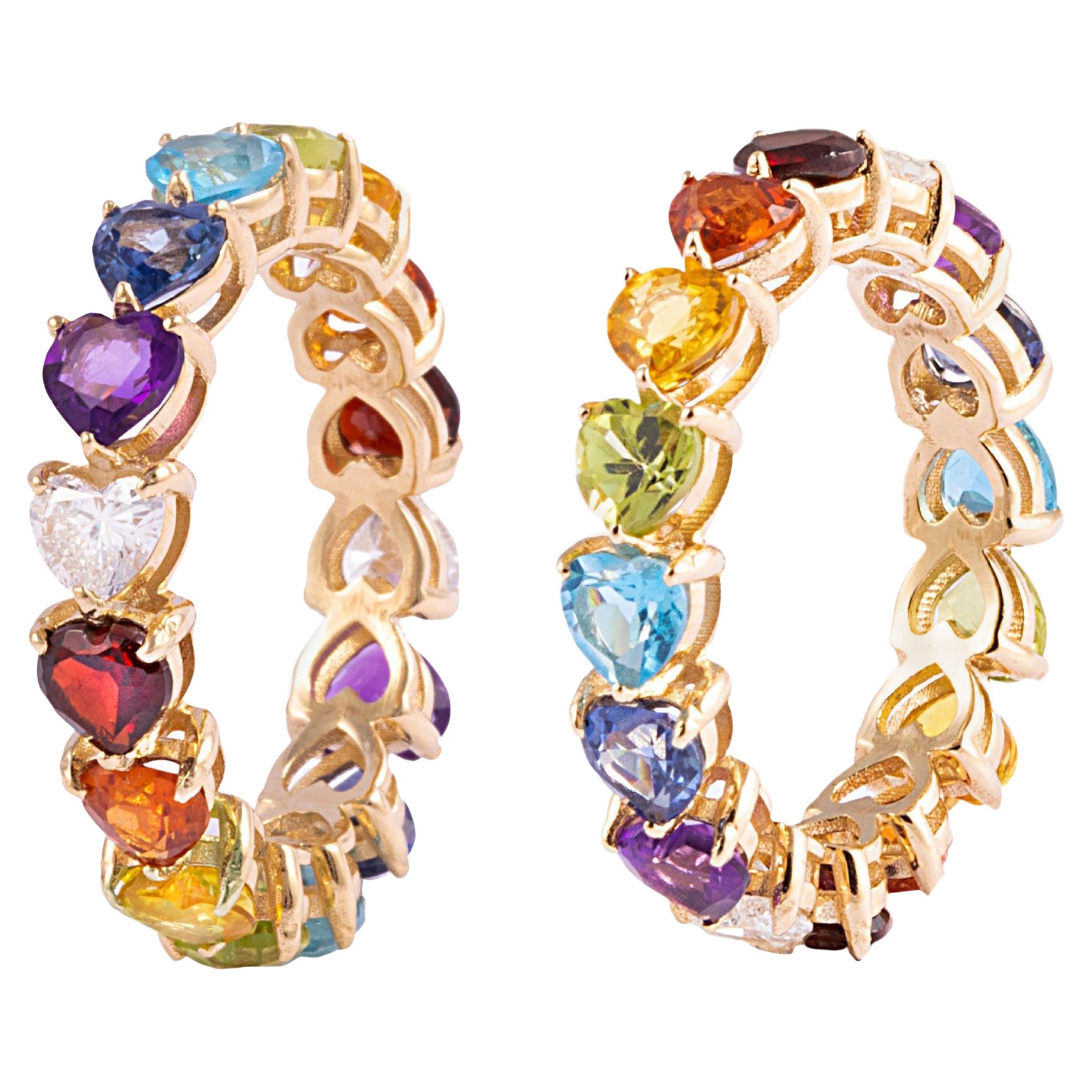 14 Karat Gelbgold Diamant-Ring mit Regenbogenmotiv