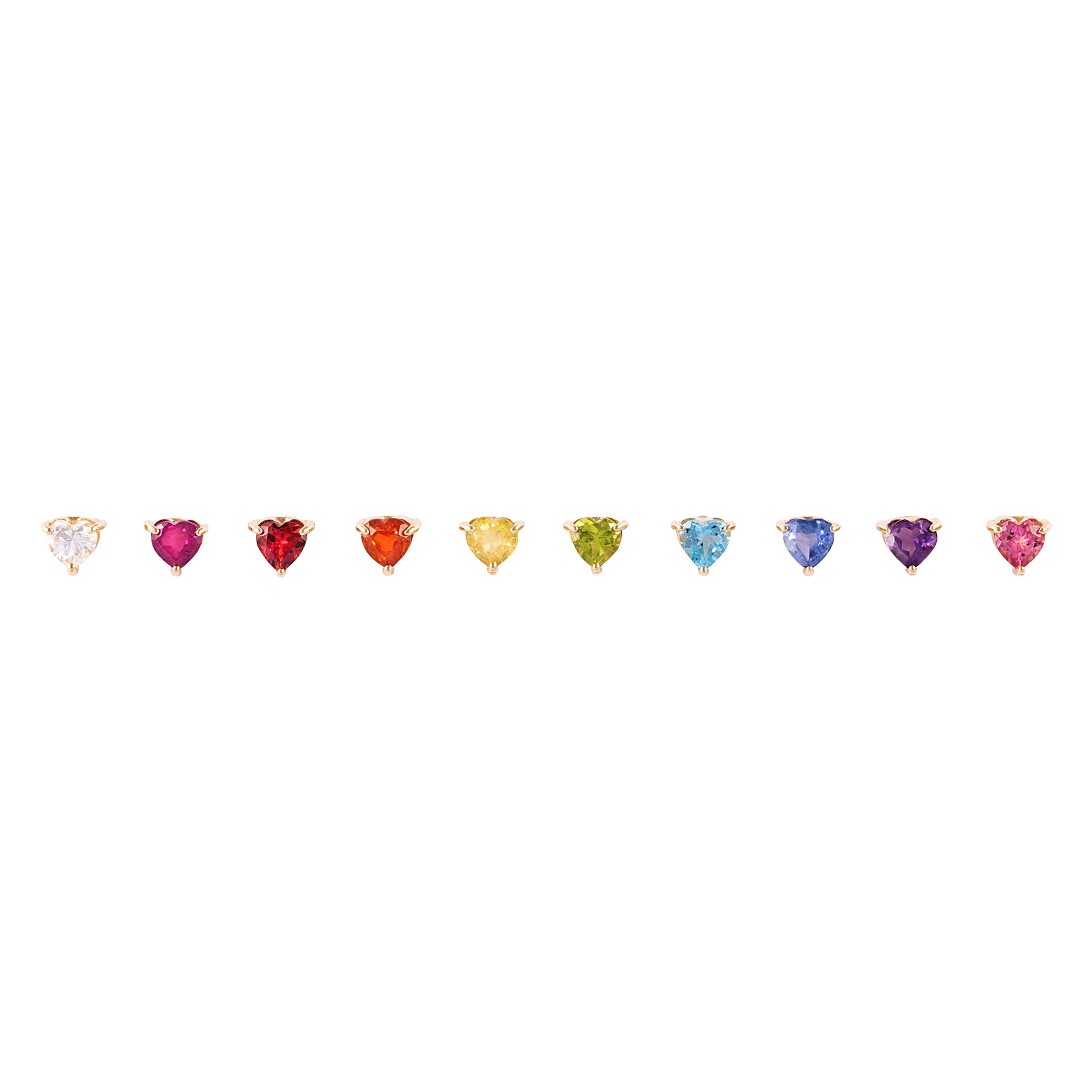 Rainbow Heart Stud Earrings 'Single Earring, Ruby'