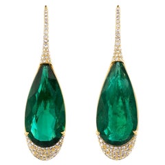 Mindi Mond Certified 31.29 Carat Natural Zambian Emerald Diamond Drop Earrings