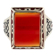 Highly Attractive Art Deco Carnelian Enamel White Gold Ring