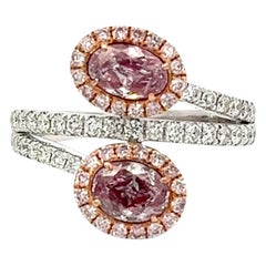 Bague bypass en diamant rose certifié GIA de 1,12 carat