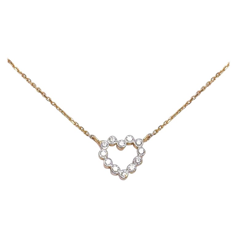 18k Gold Diamond Bezel Heart Necklace Valentine Jewelry For Sale at 1stDibs