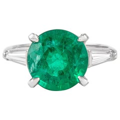 3.92ct Round Emerald with Diamond Three-Stone Ring Platinum