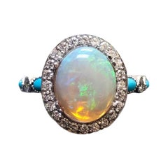 Halo-Diamant Platin Marquise Türkis Australienischer Opal Diamant Ehering