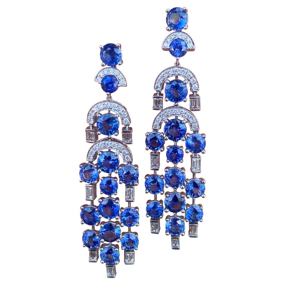 Blue Sapphire and Diamond Chandelier Earrings For Sale at 1stDibs ...