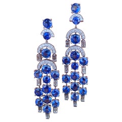 Art-Deco Blue Sapphire and Diamond Chandelier Dangle Earrings