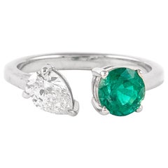 Alexander 1.42 Carat Toi Et Moi Emerald & Diamonds Ring 18k White Gold
