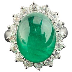 16.60 Carat Emerald Cabochon and Diamond Engagement Ring