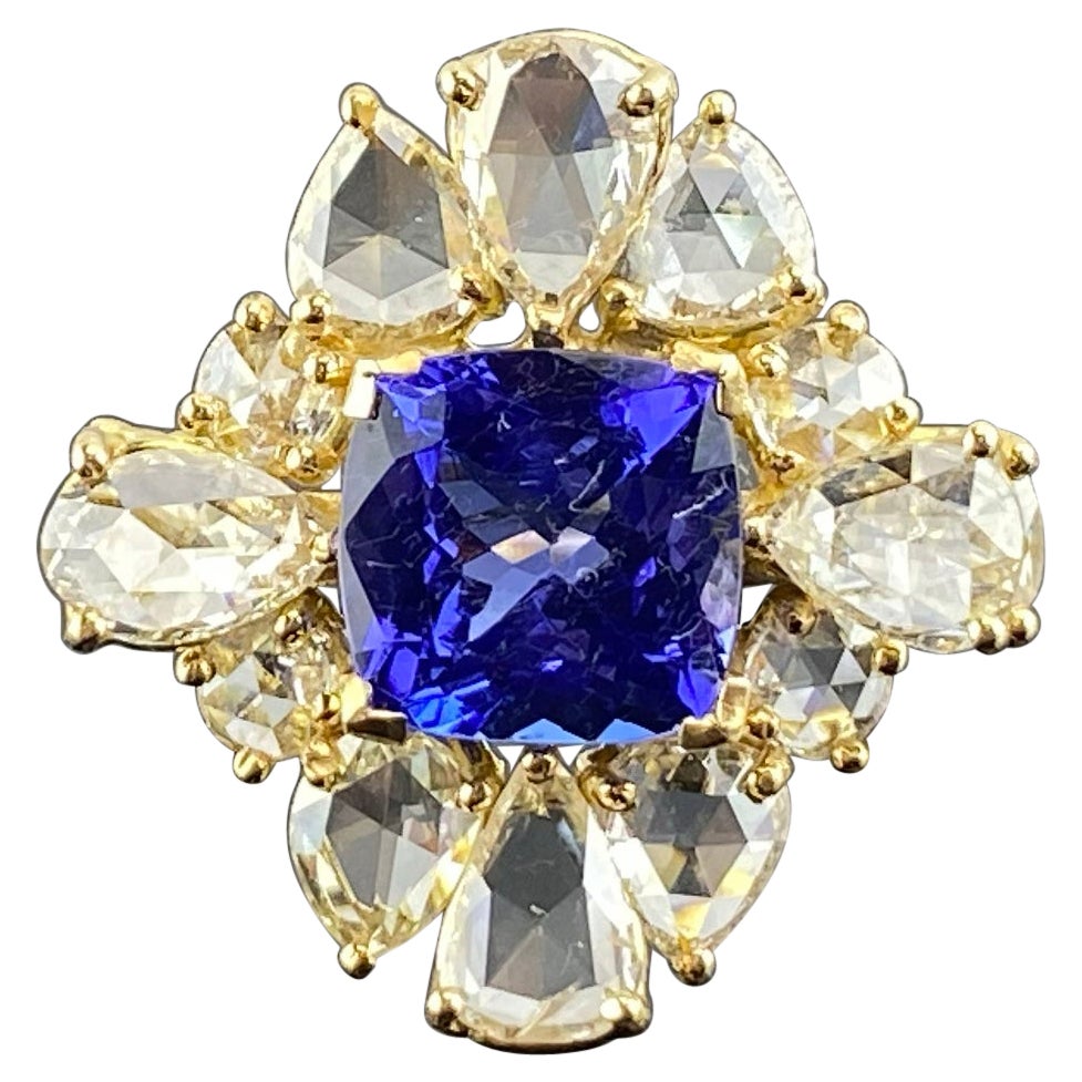 3.08 Carat Tanzanite and 3.03 Carat Diamond Cocktail Ring