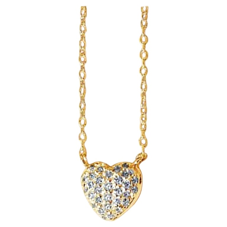 18k Gold Heart Shaped Diamond Necklace, Heart Necklace For Sale at 1stDibs