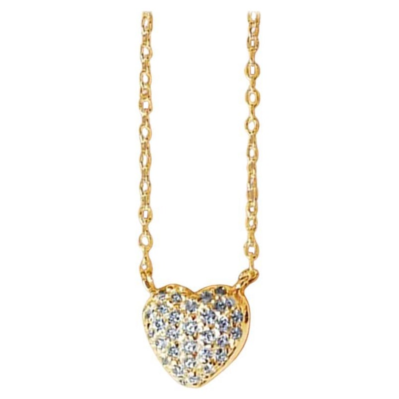 14k Gold Heart Shaped Diamond Necklace, Heart Necklace