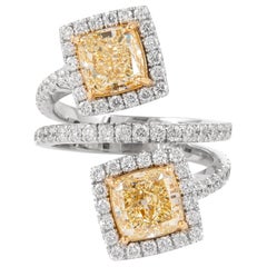 Alexander GIA 3.41ct Toi et Moi YZ Yellow Diamonds Pave Bypass Ring 18k