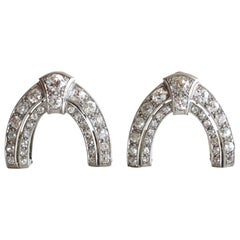 1930s Art Deco Diamond 18 Karat Gold Platinum Arch Double Clips