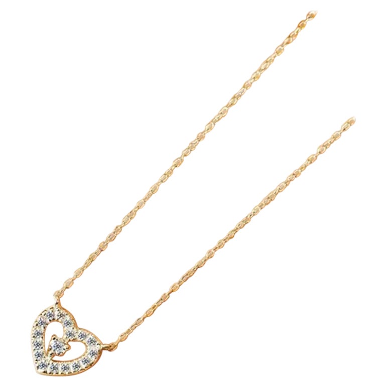 14k Gold Heart Shaped Diamond Necklace For Sale