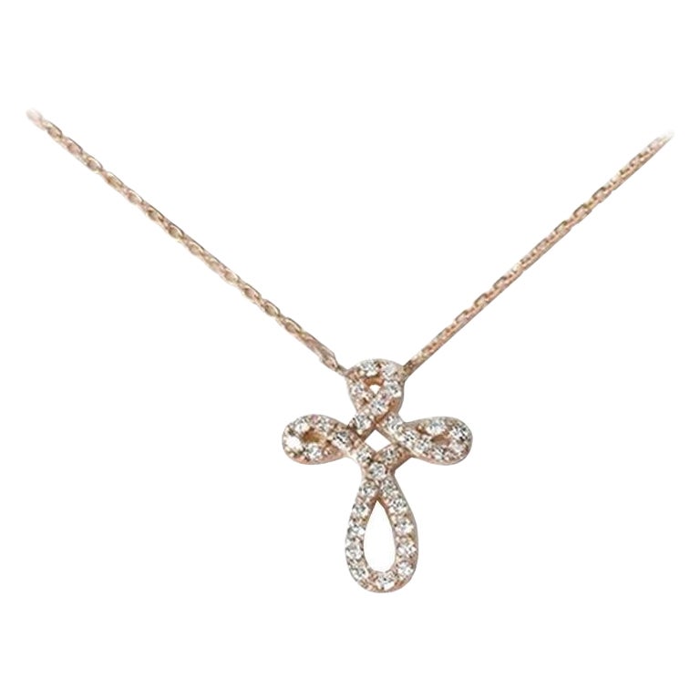 18k Gold Diamond Cross Necklace Unique Cross Layering Necklace For Sale