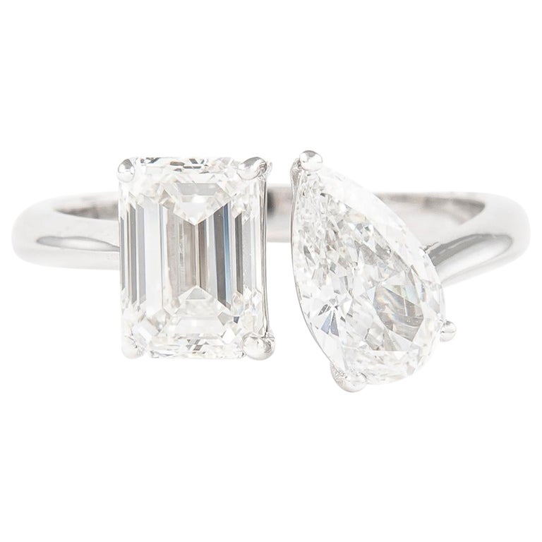 Alexander GIA Certified 2.33 Carat Toi Et Moi Diamonds Ring 18k White Gold For Sale