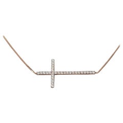 14k Gold Sideway Diamond Cross Necklace Natural Brilliant Diamond