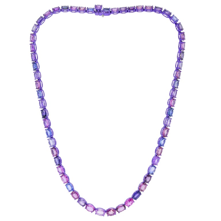 Mixed-Color Sapphire Eternity Necklace, 18K Gold, Austy Lee For Sale