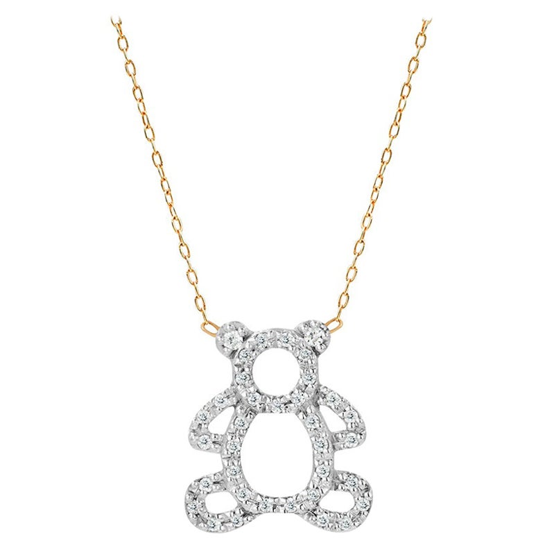 18k Gold Diamond Teddy Bear Charm Necklace For Sale