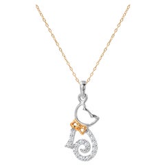 18k Gold Diamond Cat Charm Necklace Cute Kitty Pendant Necklace