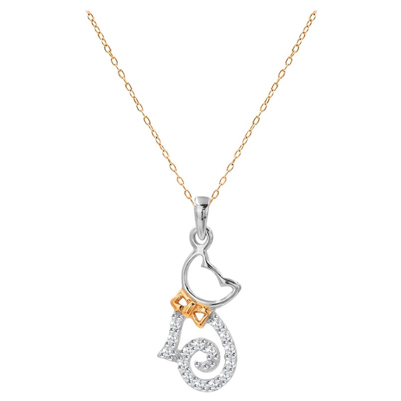 14k Gold Diamant-Halskette mit Katzenanhänger mit Diamant-Halskette und Schliff