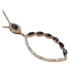 14K gold Natural Blue Sapphire Diamond Necklace Diamond Marquise Blue Sapphire
