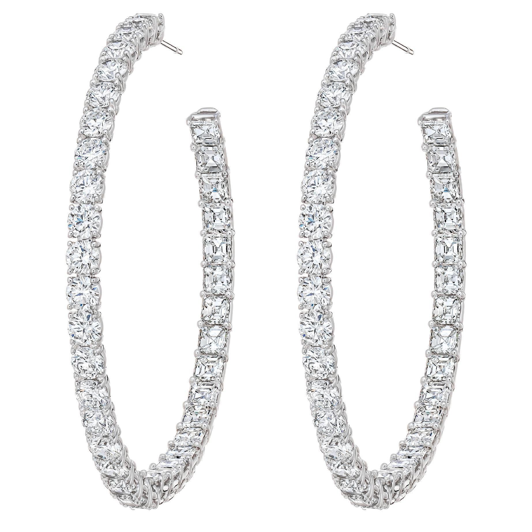 Diamond Gold Double Hoop Earrings at 1stDibs