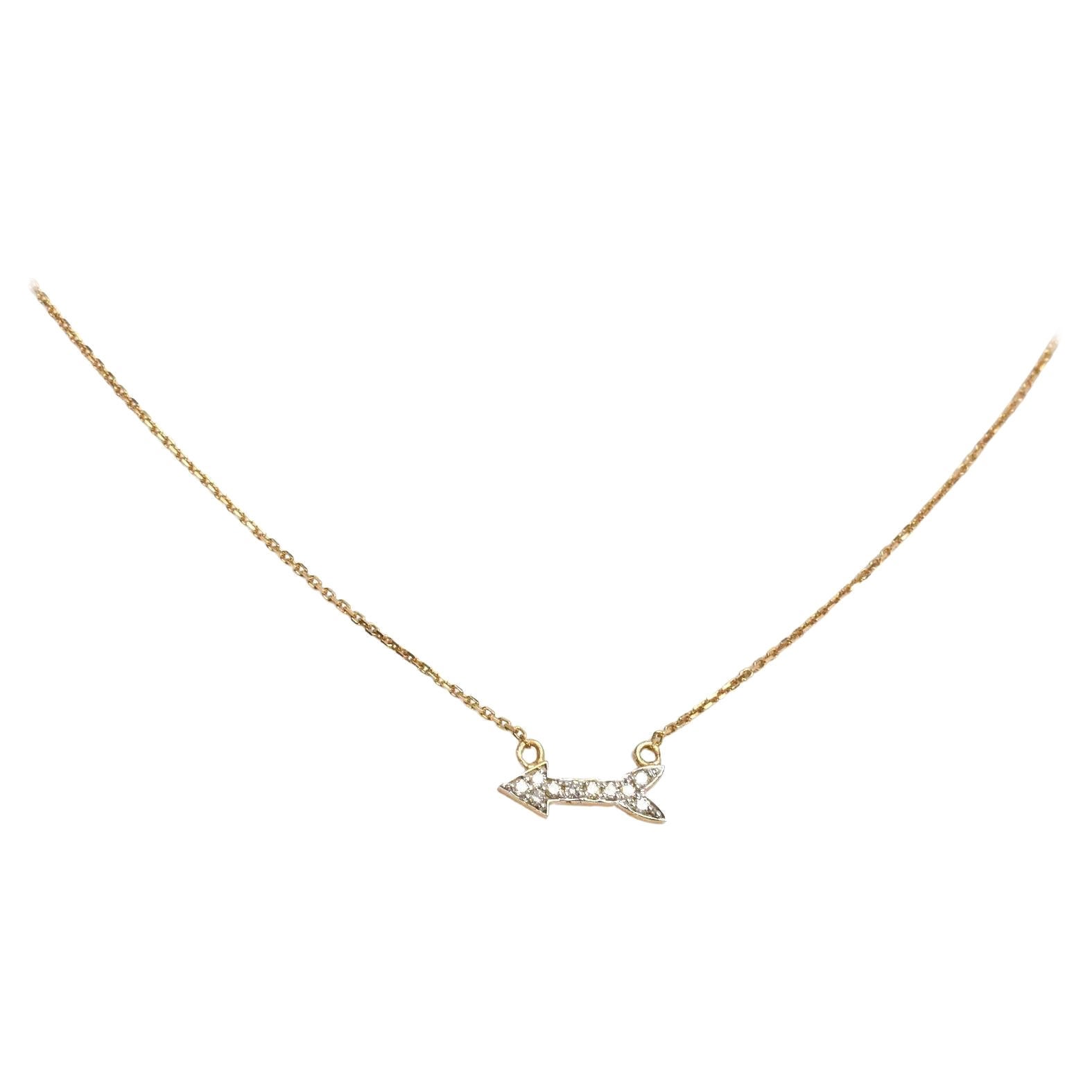18k Gold Arrow Gold Diamond Necklace with Thin Chain Bridal Necklace For Sale