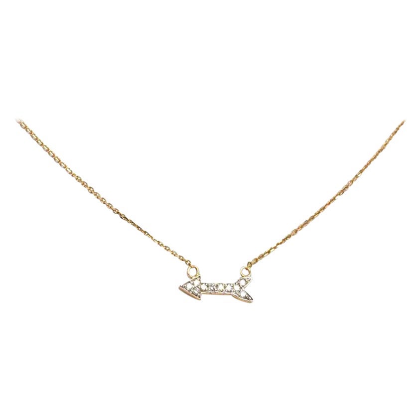 14k Gold Arrow Gold Diamond Necklace with Thin Chain Bridal Necklace