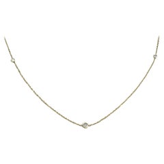 18k Solid Gold Three Diamond Station Necklace Bezel Setting Round Diamond